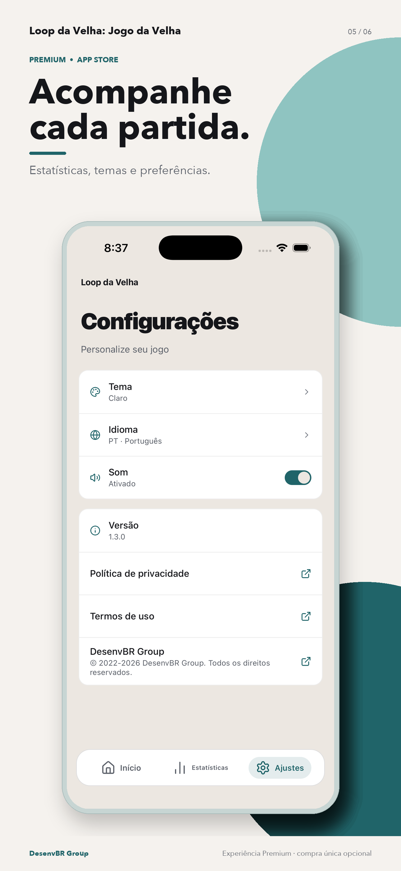 Estatísticas, temas e preferências.